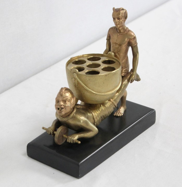 Bronzo dorato "Folletti in carriola" - Fine XIX secolo