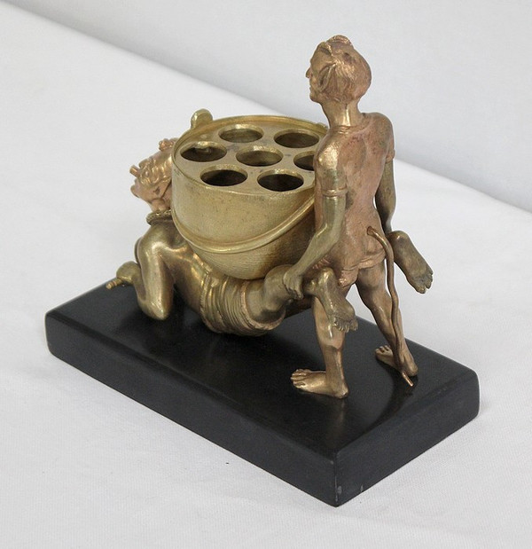 Bronzo dorato "Folletti in carriola" - Fine XIX secolo