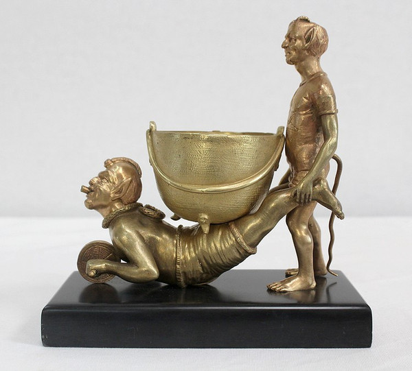 Bronzo dorato "Folletti in carriola" - Fine XIX secolo