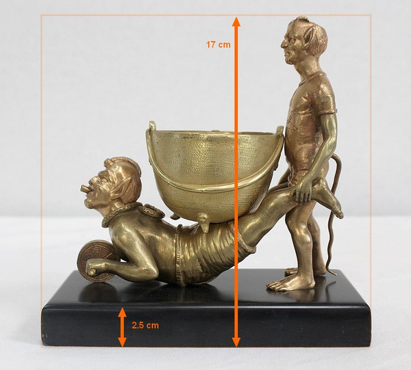 Bronzo dorato "Folletti in carriola" - Fine XIX secolo