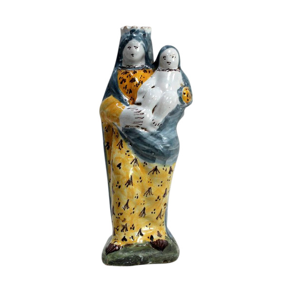 Virgin in Childbirth in Polychrome Earthenware – 18th Century