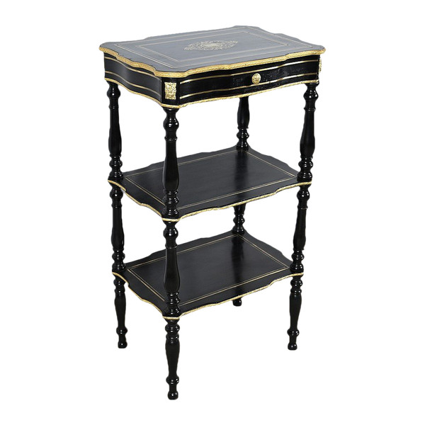 Rare small side table in blackened pearwood and brass, Napoleon III period - mid-19th century