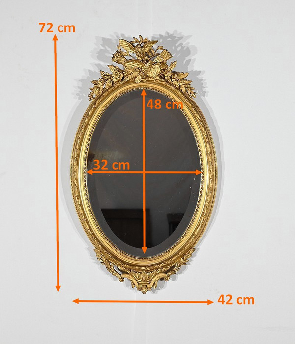 Miroir Ovale en Bois Doré, style Louis XVI – 2ème partie XIXe