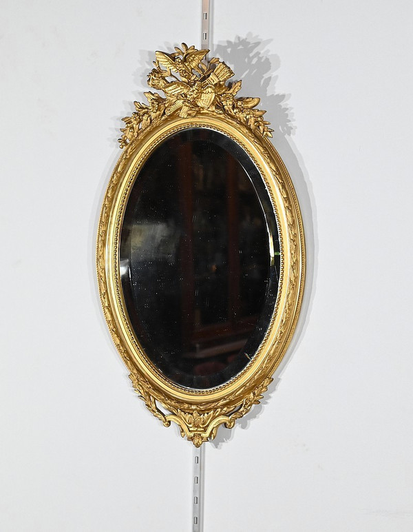 Miroir Ovale en Bois Doré, style Louis XVI – 2ème partie XIXe