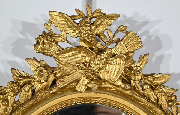 Miroir Ovale en Bois Doré, style Louis XVI – 2ème partie XIXe