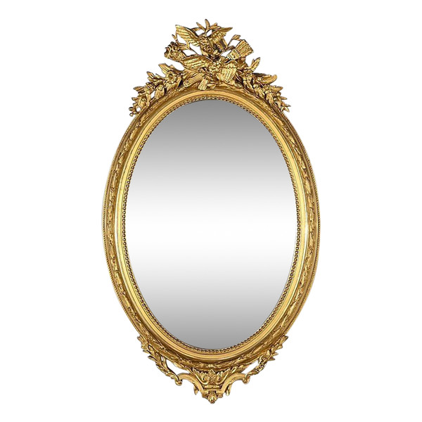 Oval Gilded Wood Mirror, Louis XVI style - 2nd half 19th century