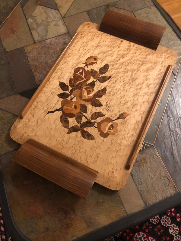Plateau rectangulaire en marqueterie