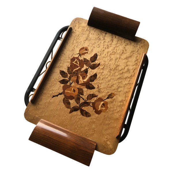 Plateau rectangulaire en marqueterie
