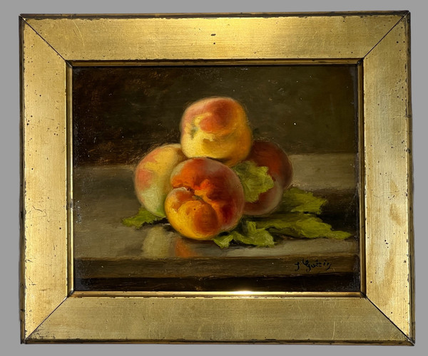 PAAR BILDER /HUILLES AUF KARTON /SIGNIERT J.GUERIN "STILLLEBEN MIT OBST