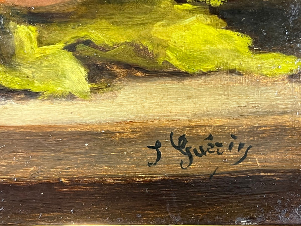PAAR BILDER /HUILLES AUF KARTON /SIGNIERT J.GUERIN "STILLLEBEN MIT OBST