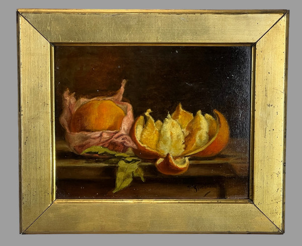 PAAR BILDER /HUILLES AUF KARTON /SIGNIERT J.GUERIN "STILLLEBEN MIT OBST