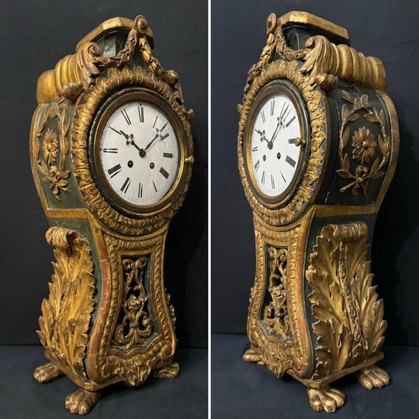 Carved and gilded wood cartel clock, Italy 18th century H 60