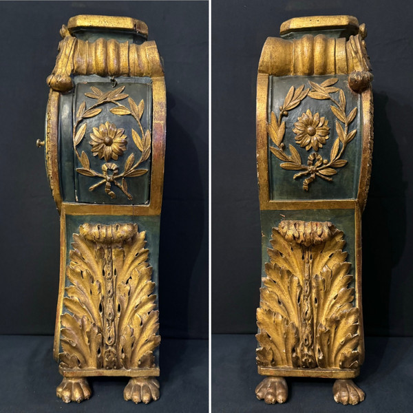 Carved and gilded wood cartel clock, Italy 18th century H 60