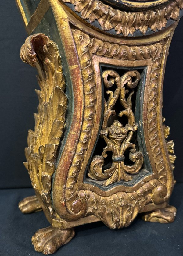 Carved and gilded wood cartel clock, Italy 18th century H 60