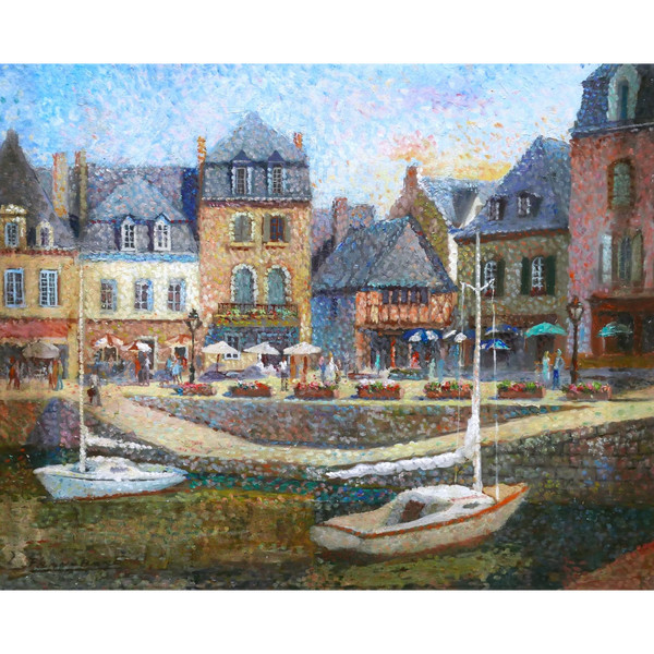 FRAN-BARO, Vista animata del porto di Auray nel Morbihan (Bretagna)