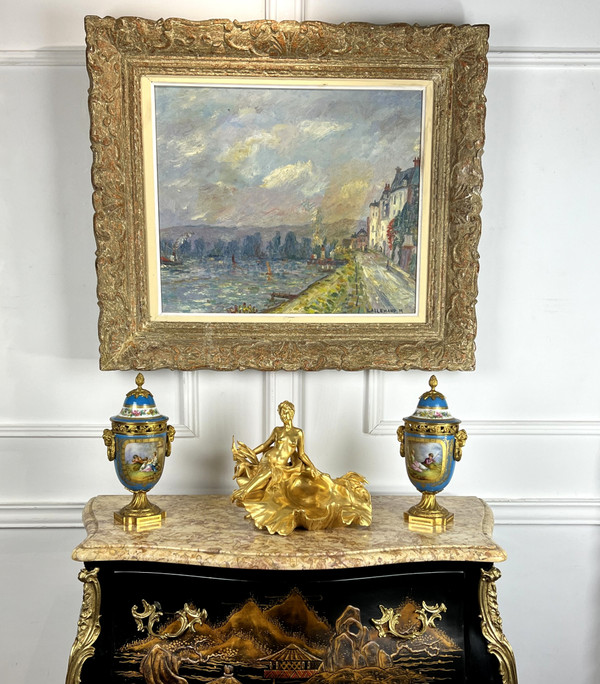 TABLEAU / HUILE SUR PANNEAU REPRESENTANT UN PAYSAGE SIGNÉE " M. LALLEMAND "