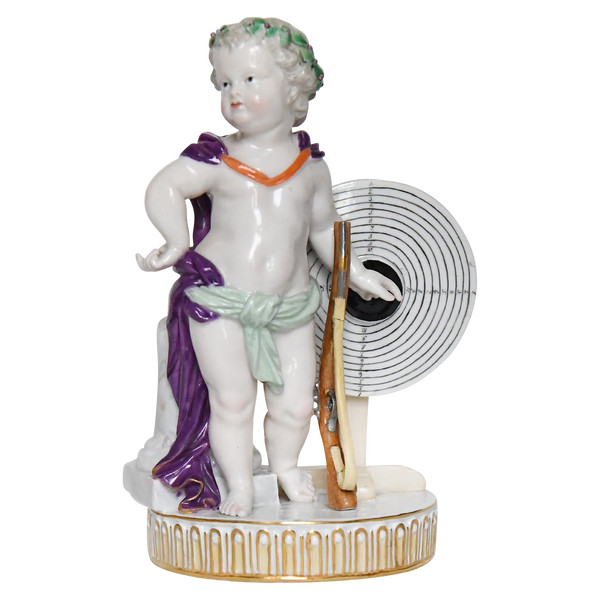 Statuetta in porcellana di Meissen raffigurante un Putti cacciatore, modello G54