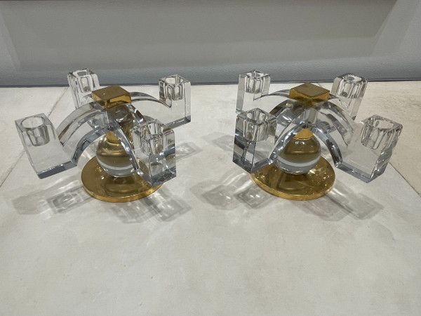  ADNET Jacques (1900-1984)- Pair of Baccarat crystal candlesticks, circa 1935