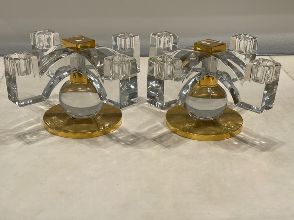  ADNET Jacques (1900-1984)- Pair of Baccarat crystal candlesticks, circa 1935