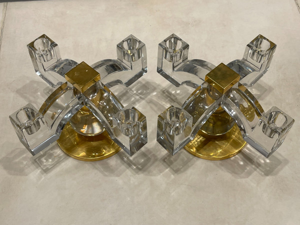  ADNET Jacques (1900-1984)- Pair of Baccarat crystal candlesticks, circa 1935