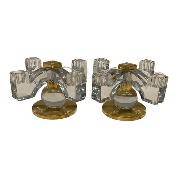  ADNET Jacques (1900-1984)- Pair of Baccarat crystal candlesticks, circa 1935
