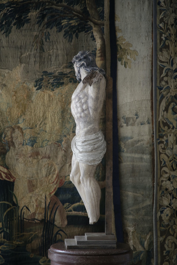 Large Polychrome Wood Carved Christ, Late 17th Century.