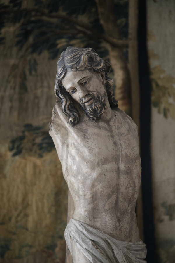 Large Polychrome Wood Carved Christ, Late 17th Century.