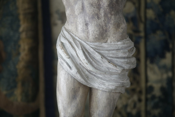 Large Polychrome Wood Carved Christ, Late 17th Century.