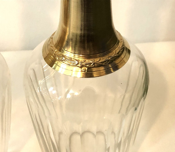 PAUL FOUCARD crystal and vermeil liqueur service / solid silver MINERVE 2 decanters + 12 glasses