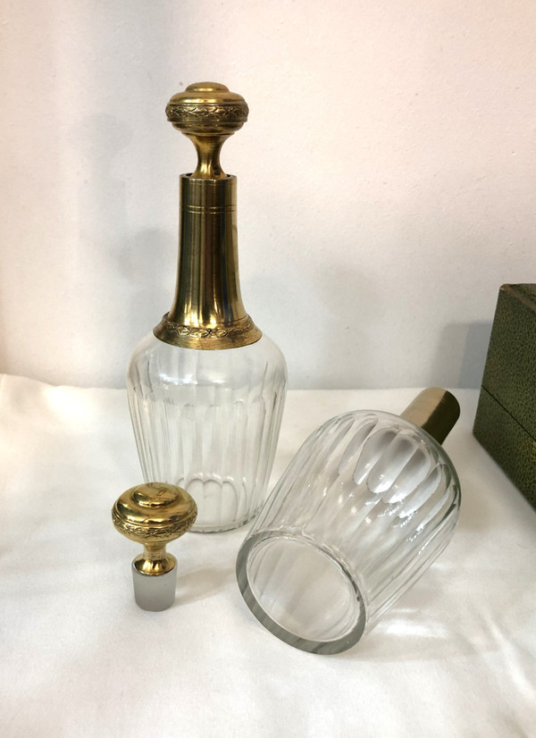 PAUL FOUCARD crystal and vermeil liqueur service / solid silver MINERVE 2 decanters + 12 glasses