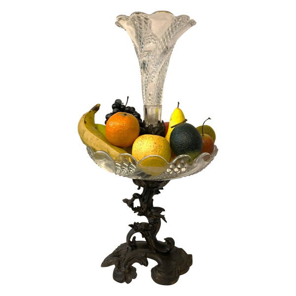 Baccarat crystal centerpiece / fruit and flower bowl mounted on 19th century bronze patina regula