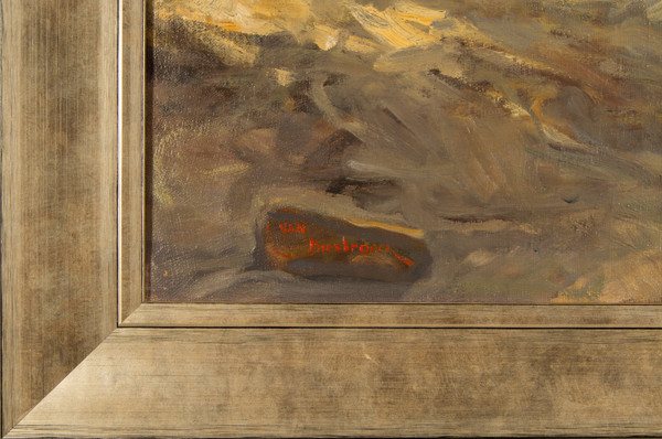 Rastende Pferde an der Tränke Öl auf Leinwand von Jules Pierre Van Biesbroeck