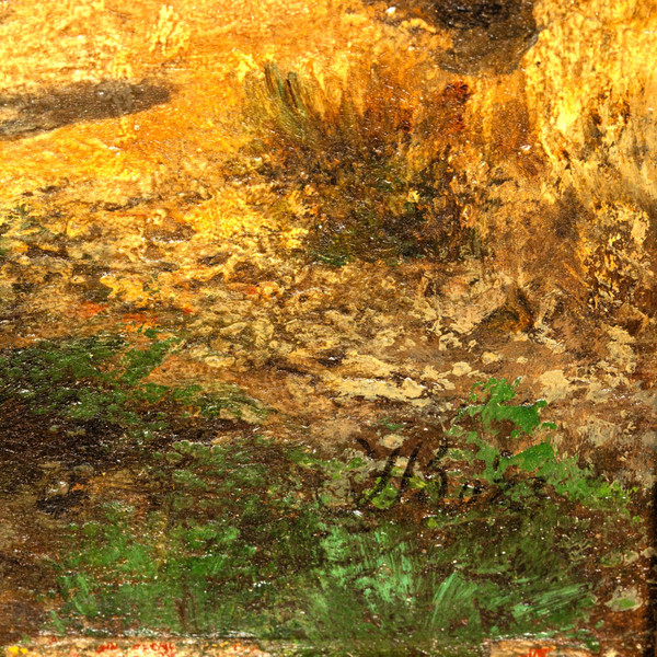 Riders and Bedouins walking on a path near a cliff, Oil on panel by Honoré BOZE (