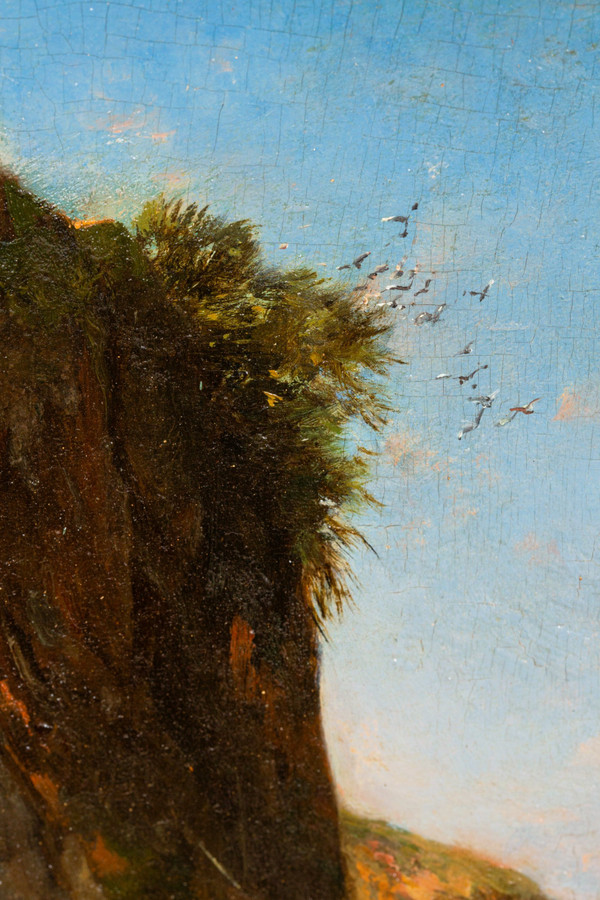Riders and Bedouins walking on a path near a cliff, Oil on panel by Honoré BOZE (