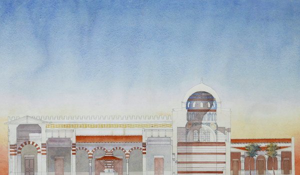 Denis-Louis DESTORS, Plan en coupe transversale d'un monastère en Égypte