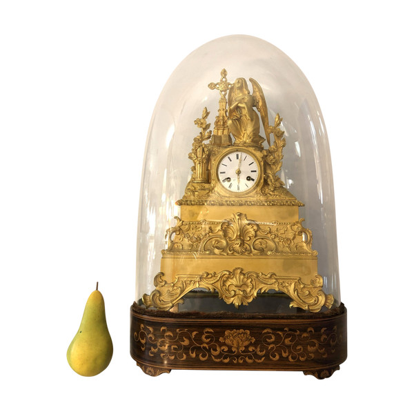 Large antique gilt bronze clock with blown glass globe, 19th c.