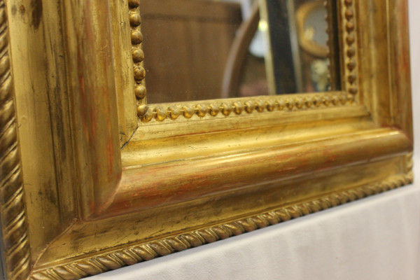 Miroir Ancien Doré Et Perlé, Format Carré, Glace Mercure 43 X47 Cm