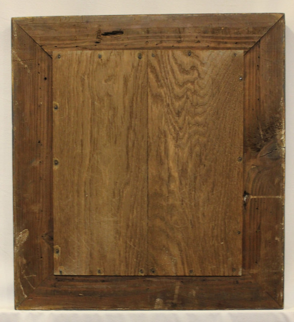 Miroir Ancien Doré Et Perlé, Format Carré, Glace Mercure 43 X47 Cm