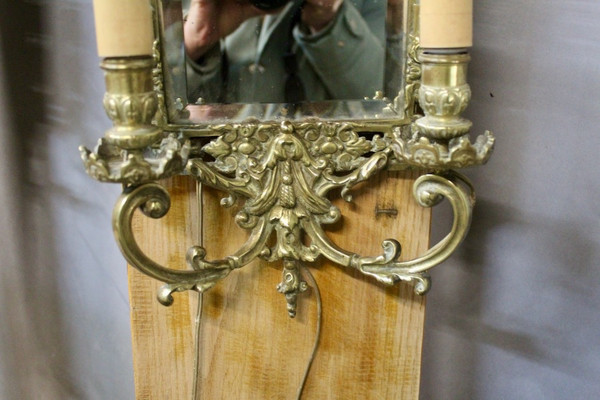 Paar Bronze Wandleuchten mit Spiegel mit 2 Leuchten