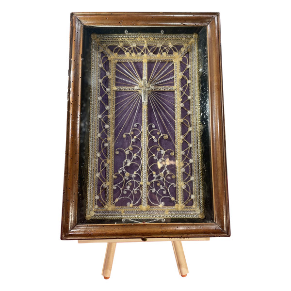 Original Reliquary of the Holy Cross in spun glass - 19th century