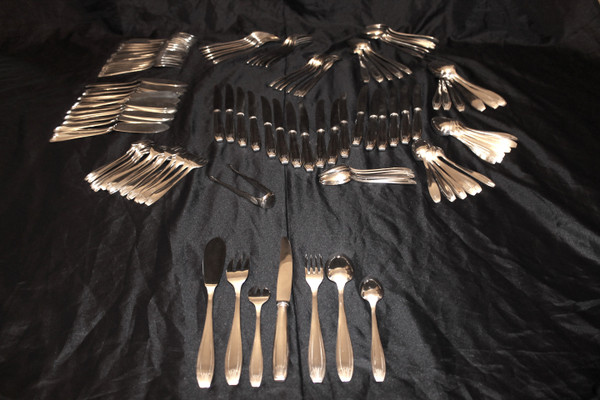 127-piece silver-plated household set from Félix frères in Toulouse, Art Deco style