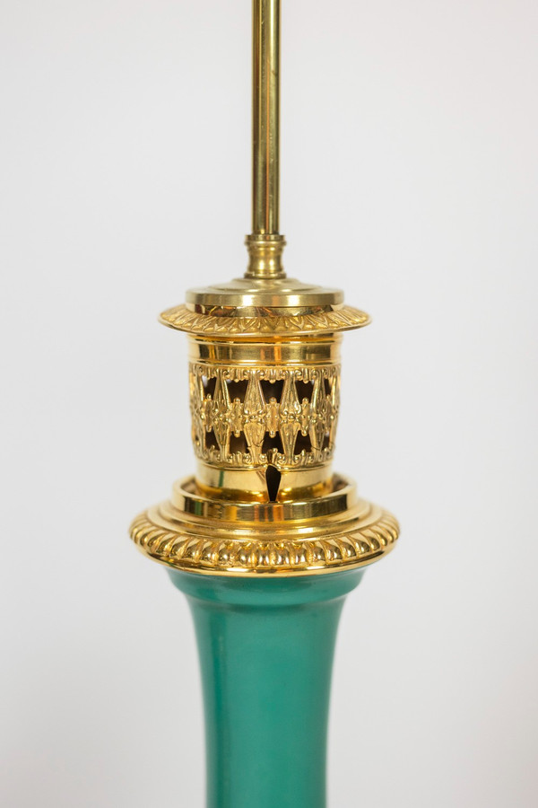 Pair of Paris porcelain and gilt bronze lamps. Circa 1850.
