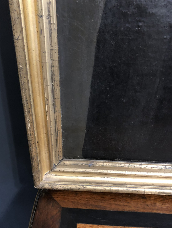 Ancien portrait de notable encadré signé MICHEL C. cadre doré à la feuille d'or Huile sur toile XIX