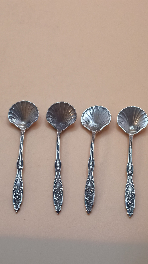 4 solid silver and crystal salad bowls