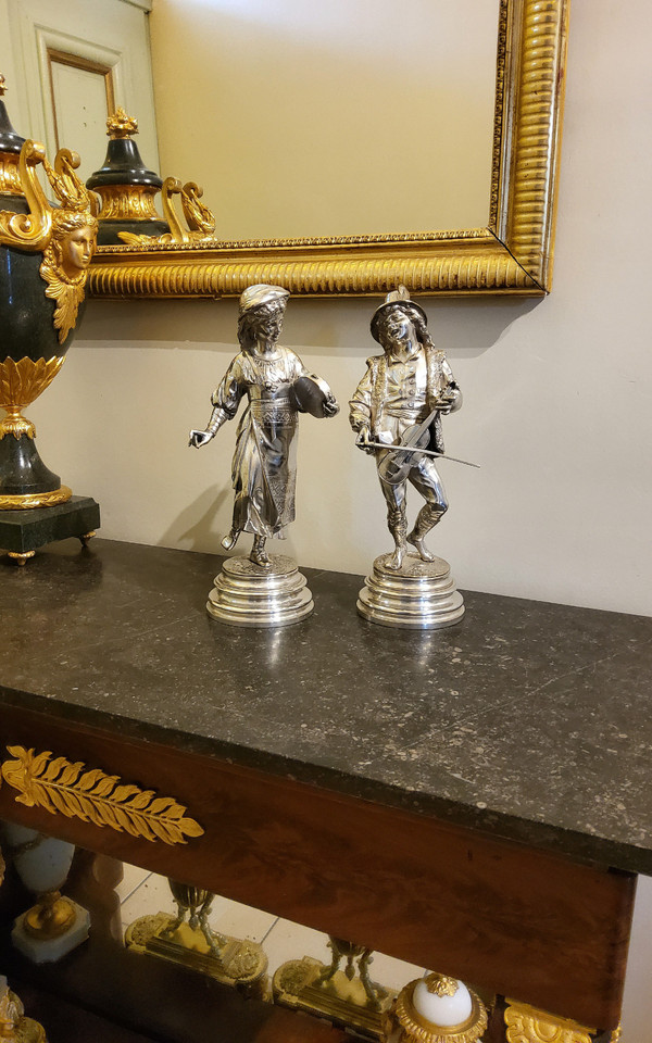 Pair of Silvered Bronze Sculptures of Abruzzo Characters_ Lalouette 19th Century Sculptor