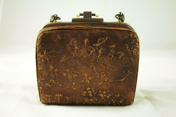 Petit sac en cuir gaufré époque Victorienne, Angleterre, fin 19ème siècle