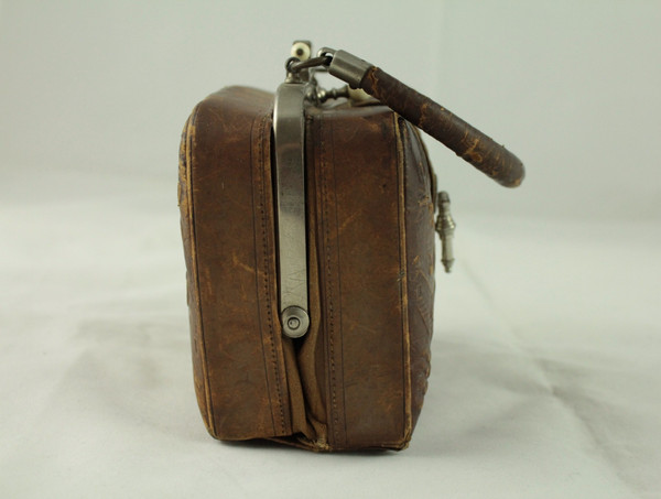 Petit sac en cuir gaufré époque Victorienne, Angleterre, fin 19ème siècle