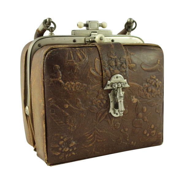 Petit sac en cuir gaufré époque Victorienne, Angleterre, fin 19ème siècle