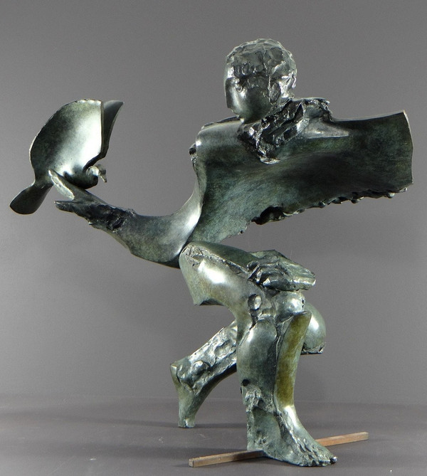 Bernard Vié (born in 1947), Bronze Statue "the Young Man and the Bird".