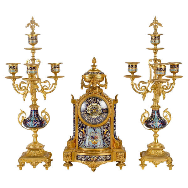 A late 19th century gilt bronze and cloisonné enamel trim